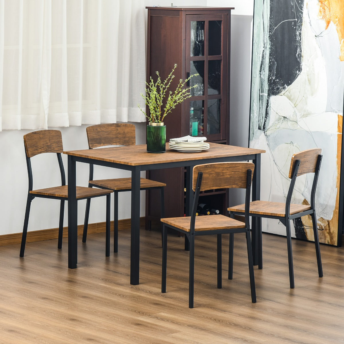 Wood Slatted Dining Set