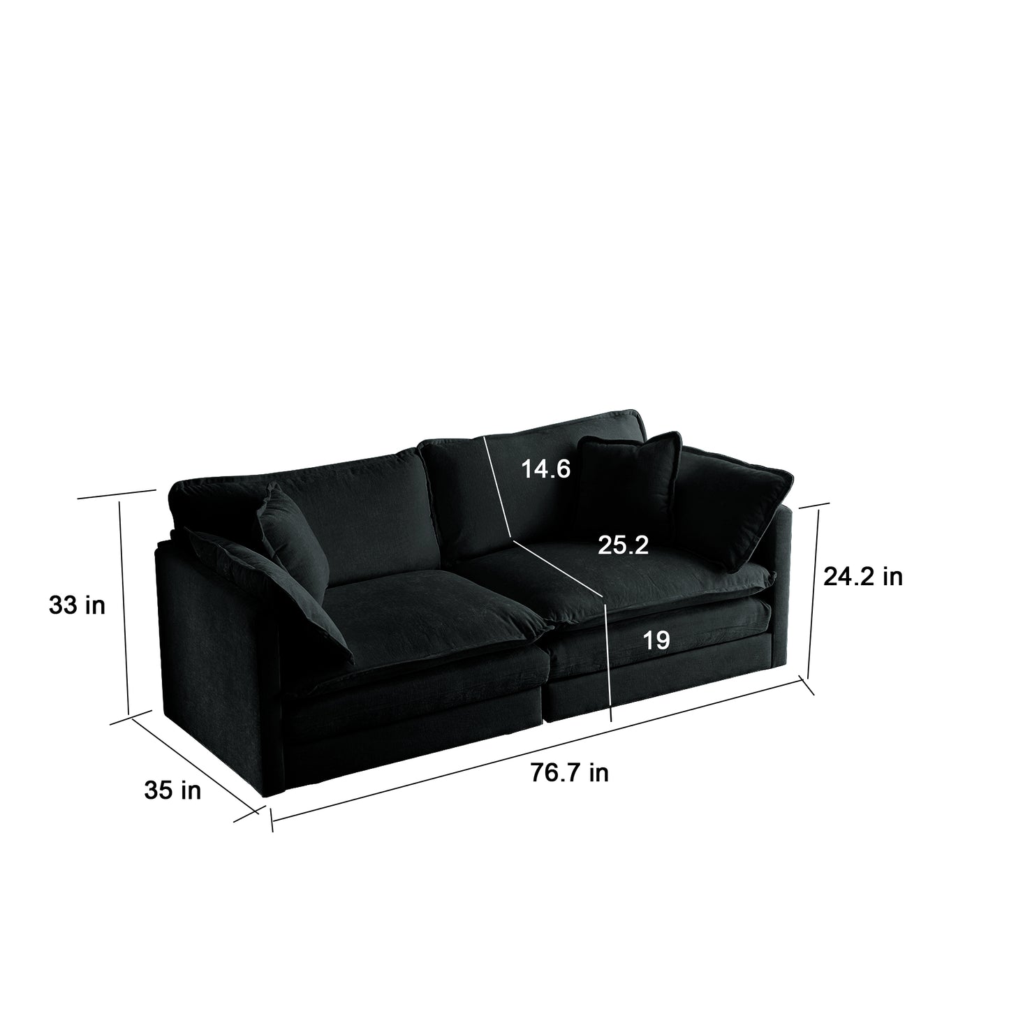 Modern Fabric Loveseat Sofa Couch For Living Room, Upholstered Large Size Deep Seat 2-Seat Sofa With 4 Pillows