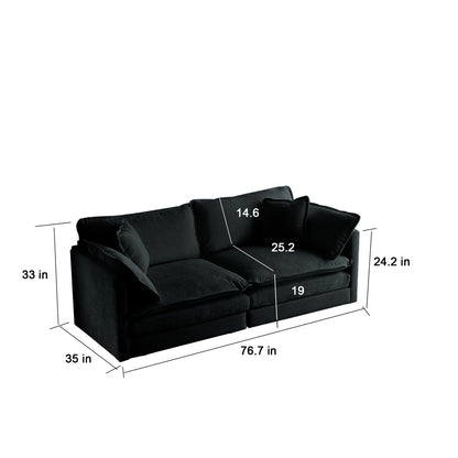 Modern Fabric Loveseat Sofa Couch For Living Room, Upholstered Large Size Deep Seat 2-Seat Sofa With 4 Pillows