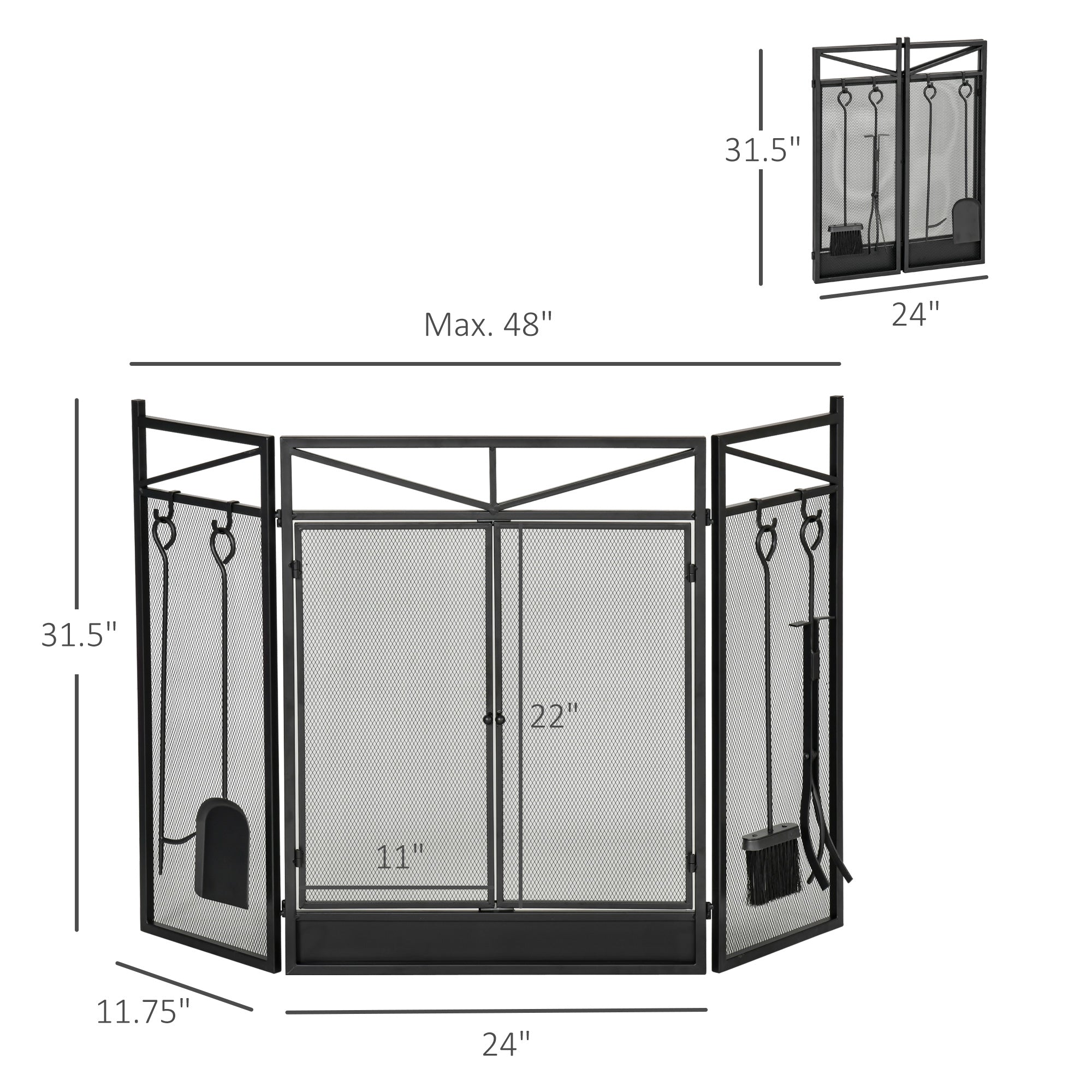 Black Folding Fireplace Screen