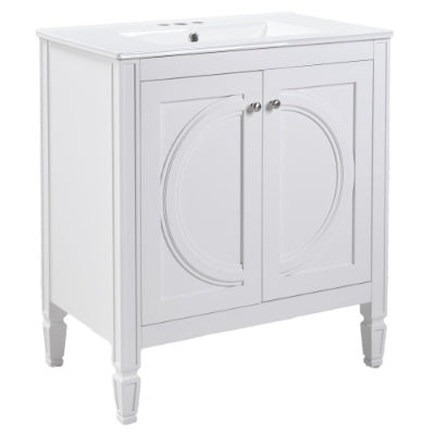30 No Assembly Needed Vintage White Bathroom Vanity With Ceramic Sink,Two Soft Close Doors  Adjustable Shelf,Modern Farmhouse Style