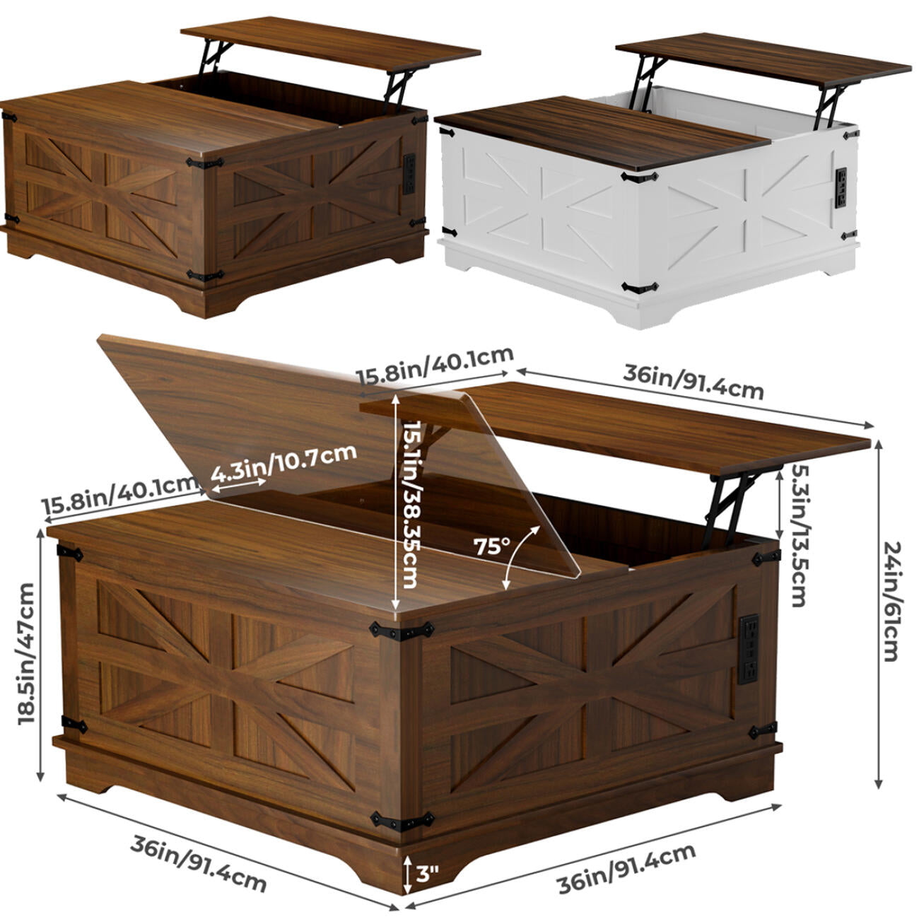 White Wood Lift-Top Table