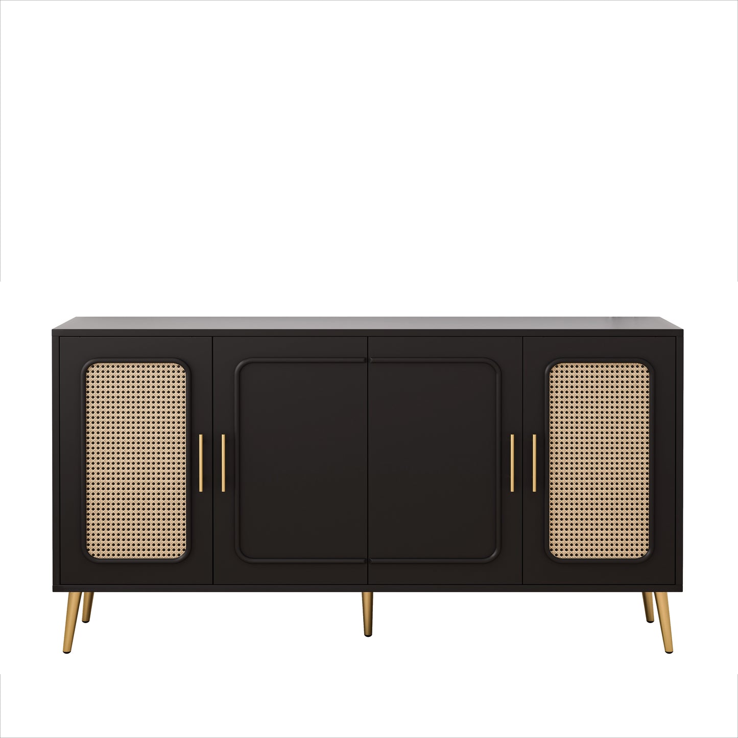 59.84 Vintage Four-Door Cabinet, Plastic Rattan, Suitable For Living Room, Dining Room, Bedroom Black