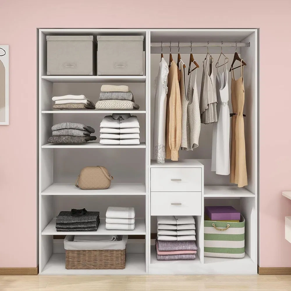 White Modular Closet System With Integrated Drawers