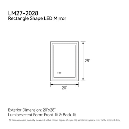 20 Inch X 28 Inch LED Bathroom Mirror