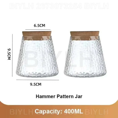 Clear glass hydroponic plant jar with textured hammer pattern and wooden lid by biylh for home decoration