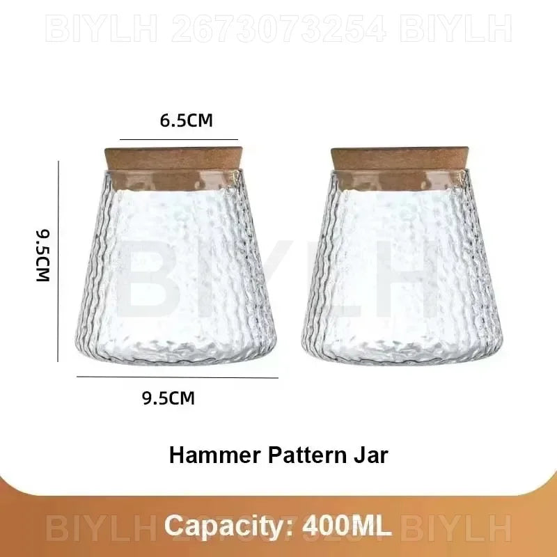 Clear glass hydroponic plant jar with textured hammer pattern and wooden lid by biylh for home decoration