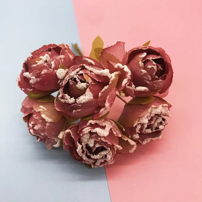 A cluster of 200pcs mixed rose red artificial peonies with delicate textured petals and subtle white glitter accents for diy decor