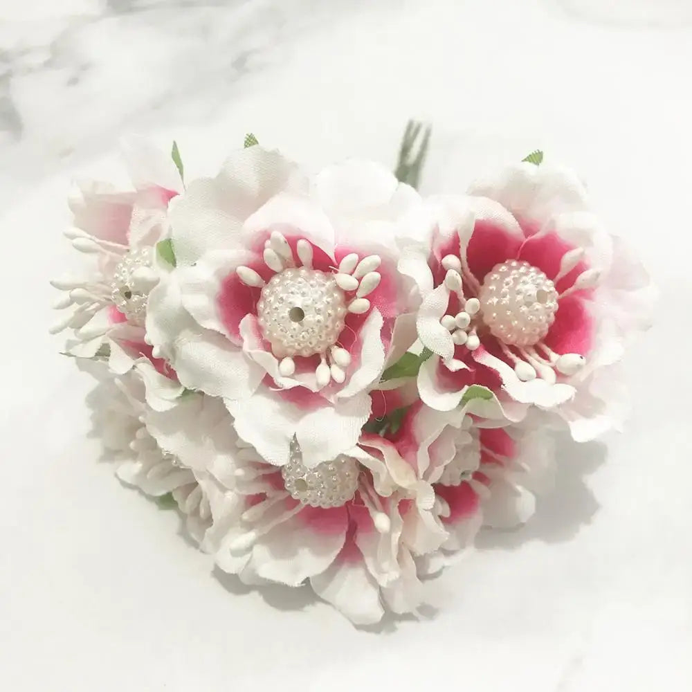 A delicate bouquet of artificial soft pink and white peonies with textured pearl centers in 200pcs mixed rose red stamen bundle for diy decor