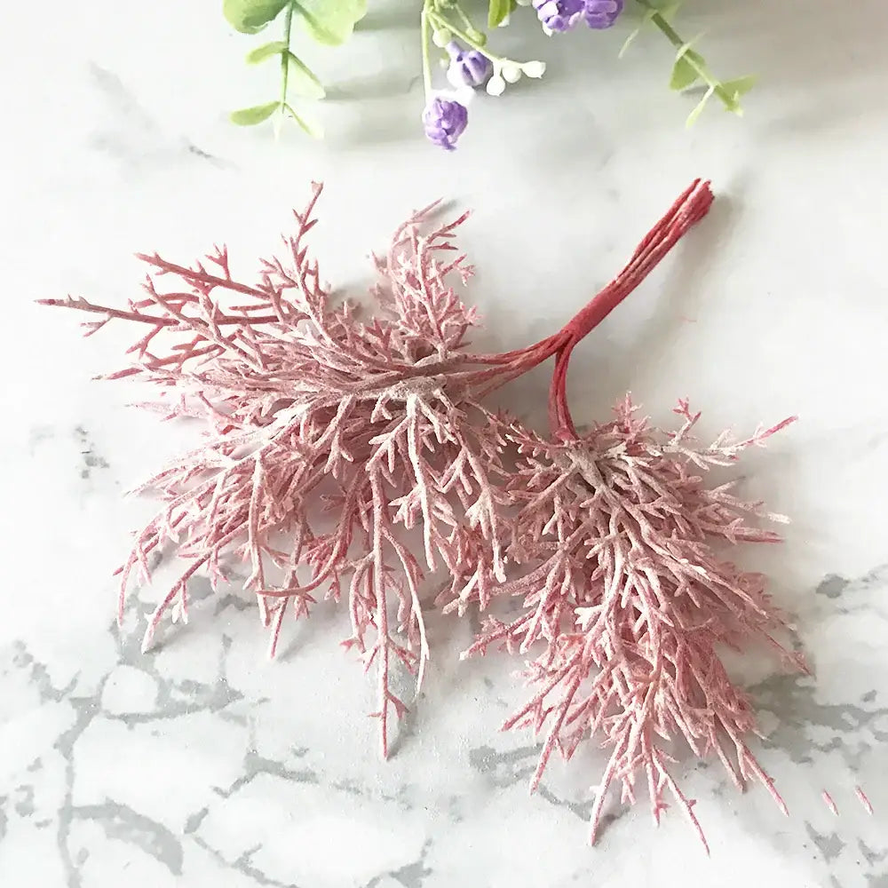 200pcs mixed rose red artificial flower stamens with pink frosty foliage and red stems for bedroom diy decor