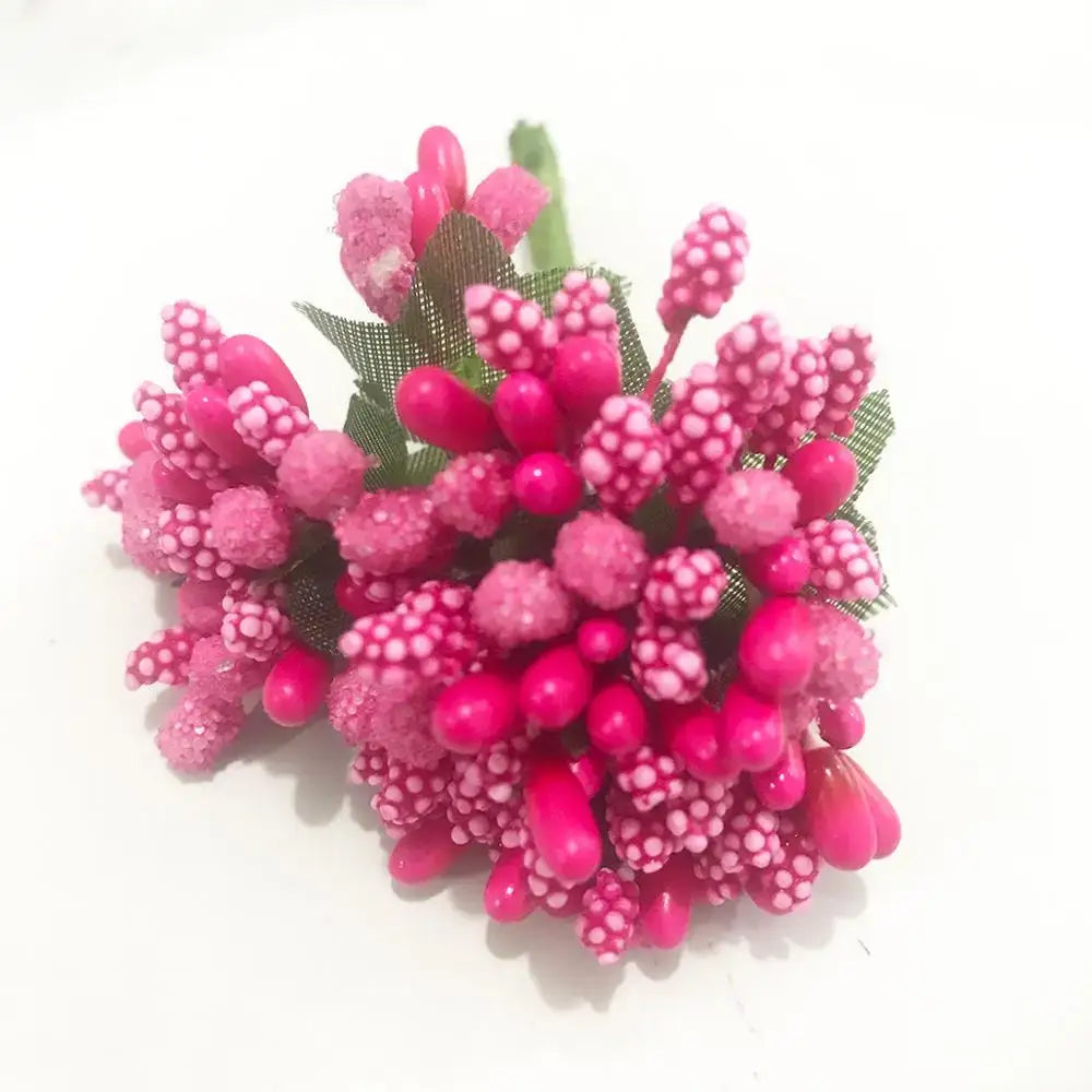 A vibrant pink artificial flower cluster with glossy petals and green mesh leaves in a 200pcs mixed rose red bundle