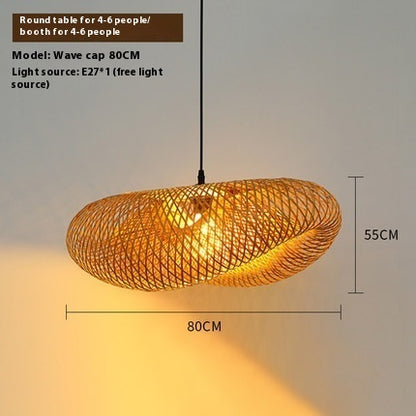 Bamboo Hanging Lamp Straw Hat-shaped Hanging Lamp