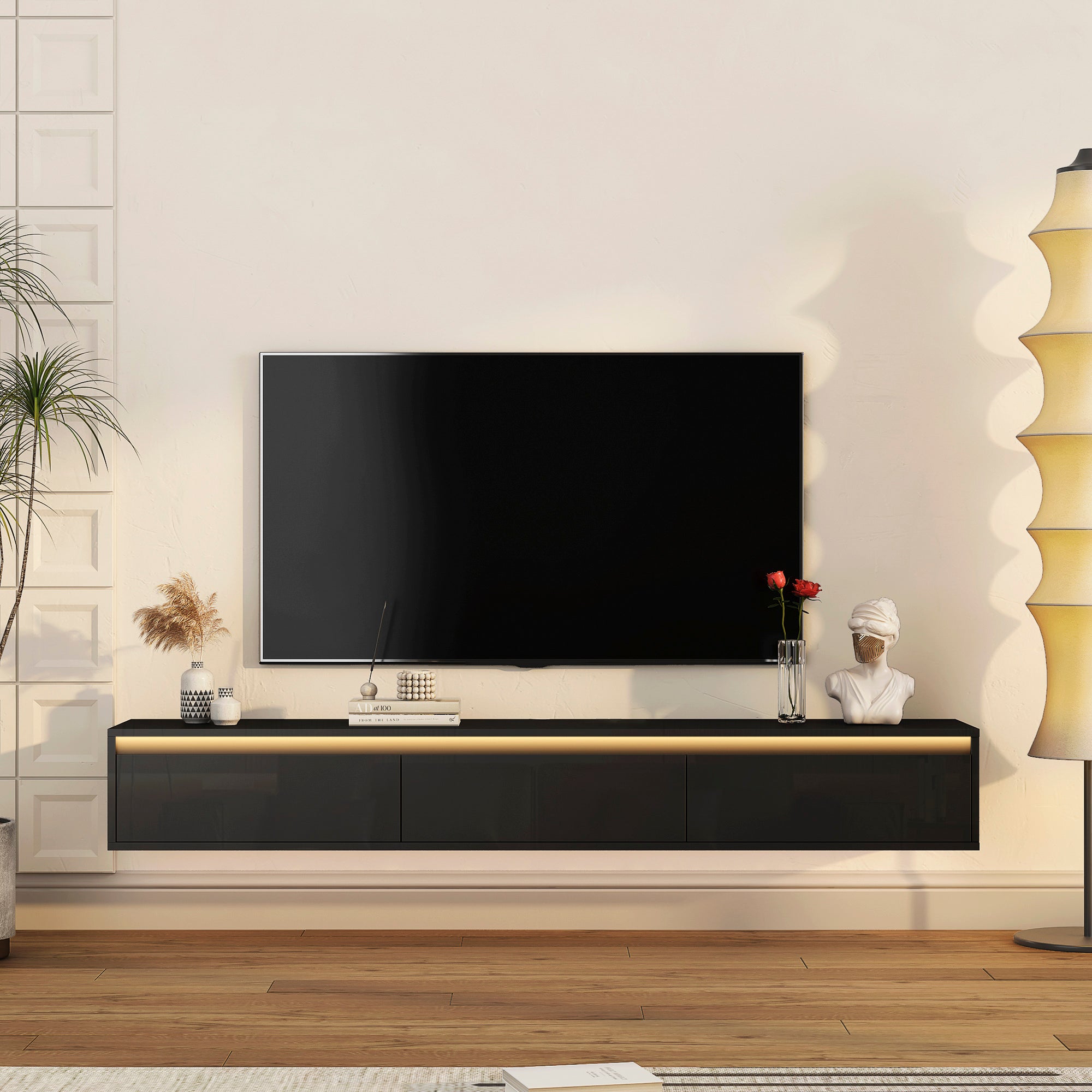Black LED Wall TV Stand