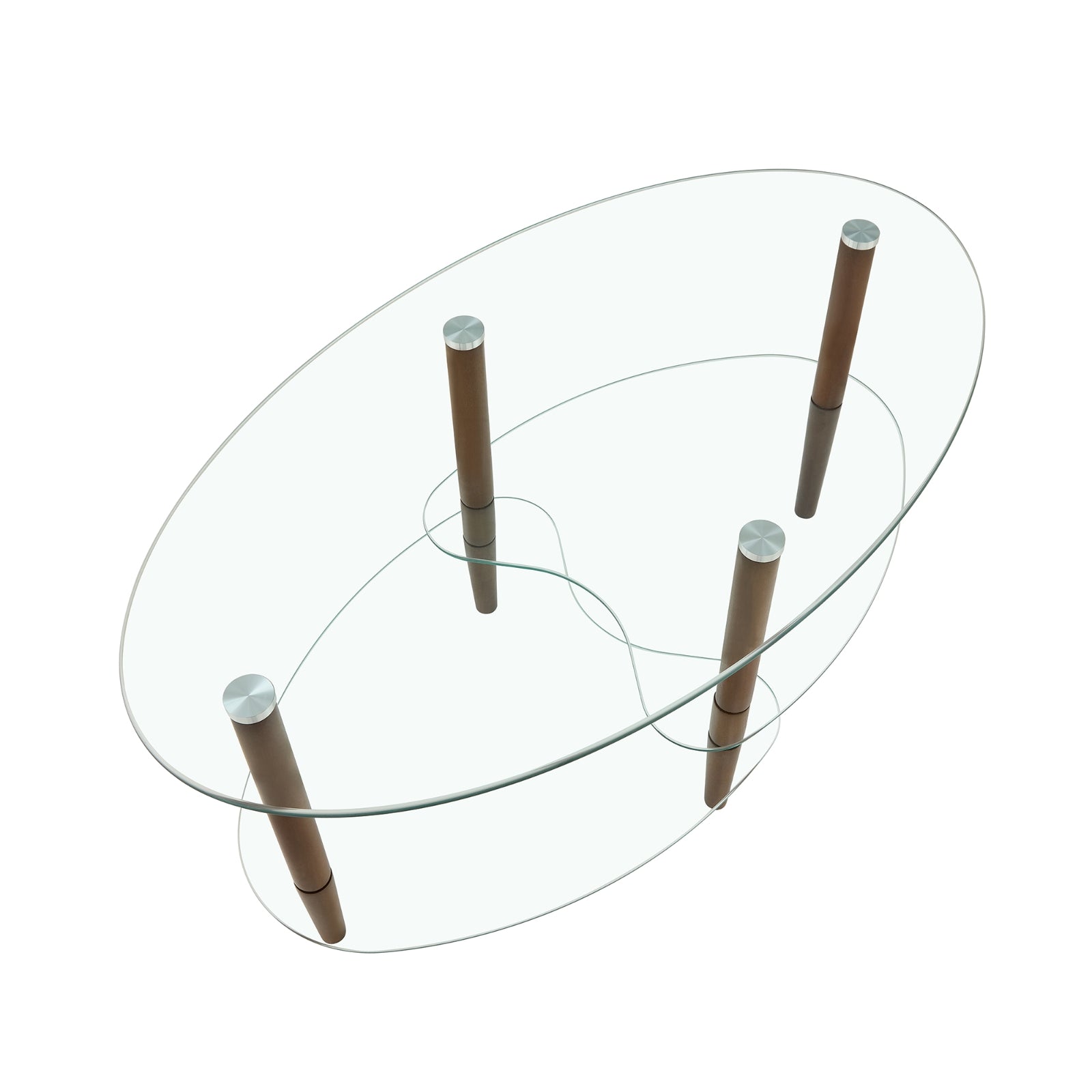 Glass Oval Coffee Table Oak Legs Three-Layer