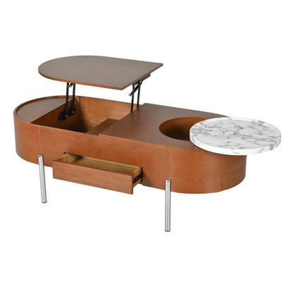 47.2-inch Lift Coffee Table With 360 Degree Marble Patterned Rotating Tray, Modern Oval Lift Tabletop, Prohibited Platform Temu
