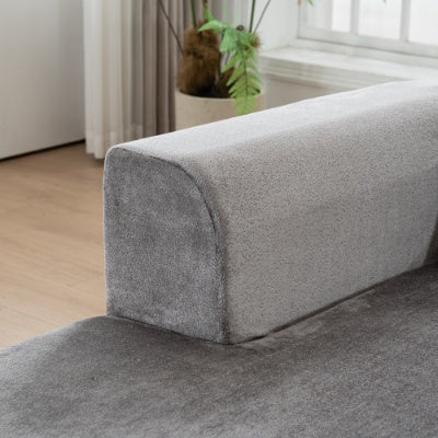 Grey Corduroy Sectional Sofa L-Shape No-Assembly