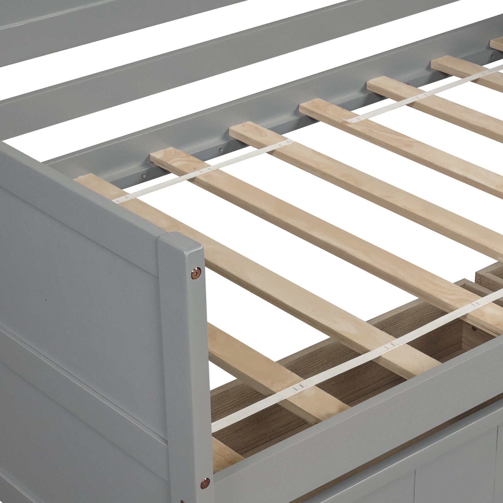 Gray Wooden Daybed Drawers