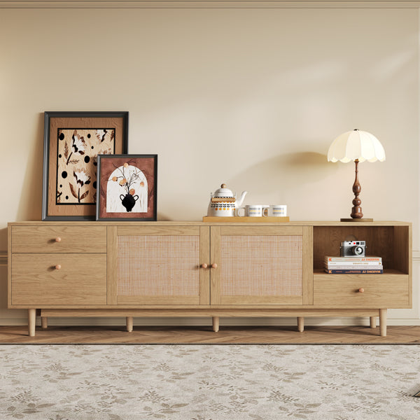 Wood Rattan TV Console