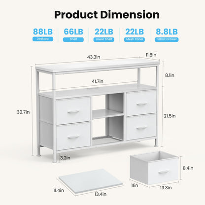 TV Stand, 4 Drawers, With LED Lights And Power Sockets, 50-inch TV Living Room Furniture, With Open Shelves And Adjustable Feet