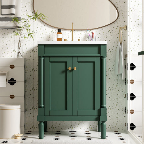 24'' Bathroom Vanity With Top Sink, 2-Tier Modern Bathroom Storage Cabinet, Single Sink Bathroom Vanity, Large Storage Shelves