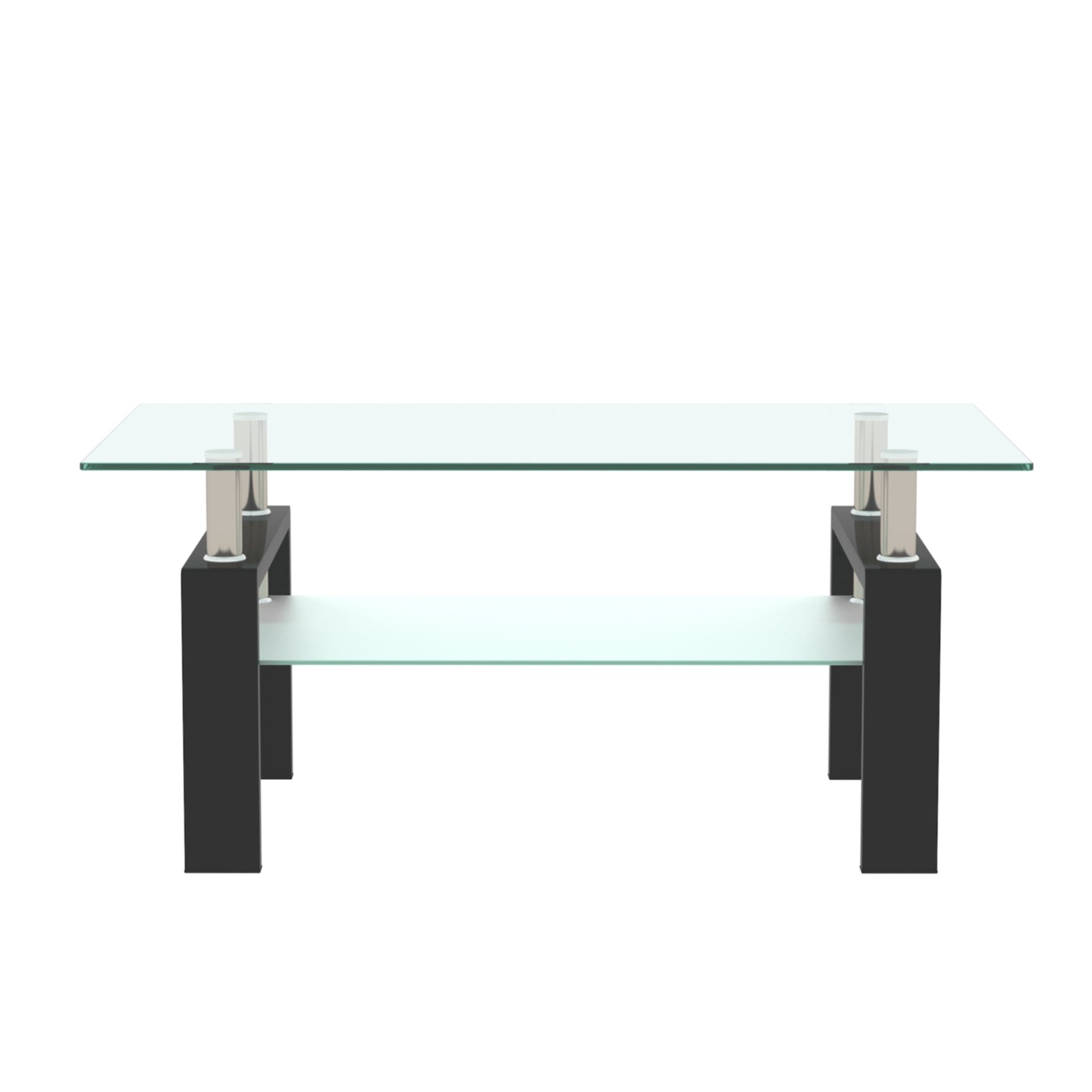 Rectangle Black Glass Coffee Table Modern Side Center Tables For Living Room