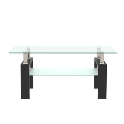 Rectangle Black Glass Coffee Table Modern Side Center Tables For Living Room