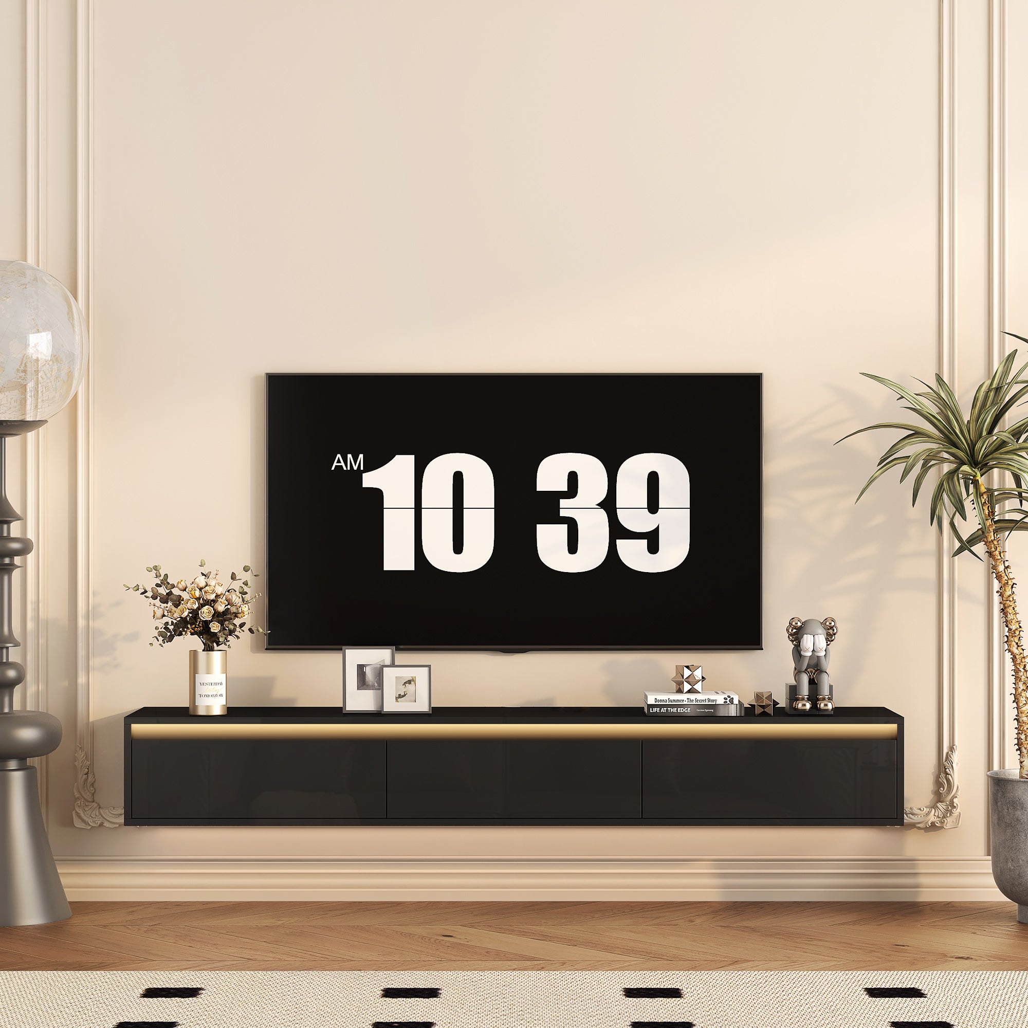 Black LED Wall TV Stand