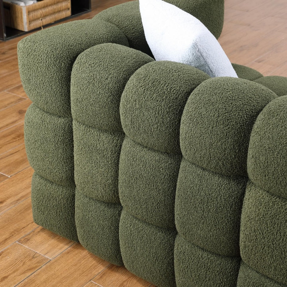 84.3 Length ,35.83inch Deepth ,human Body Structure For USA People, Marshmallow Sofa,boucle Sofa ,3 Seater, OLIVE GREEN BOUCLE