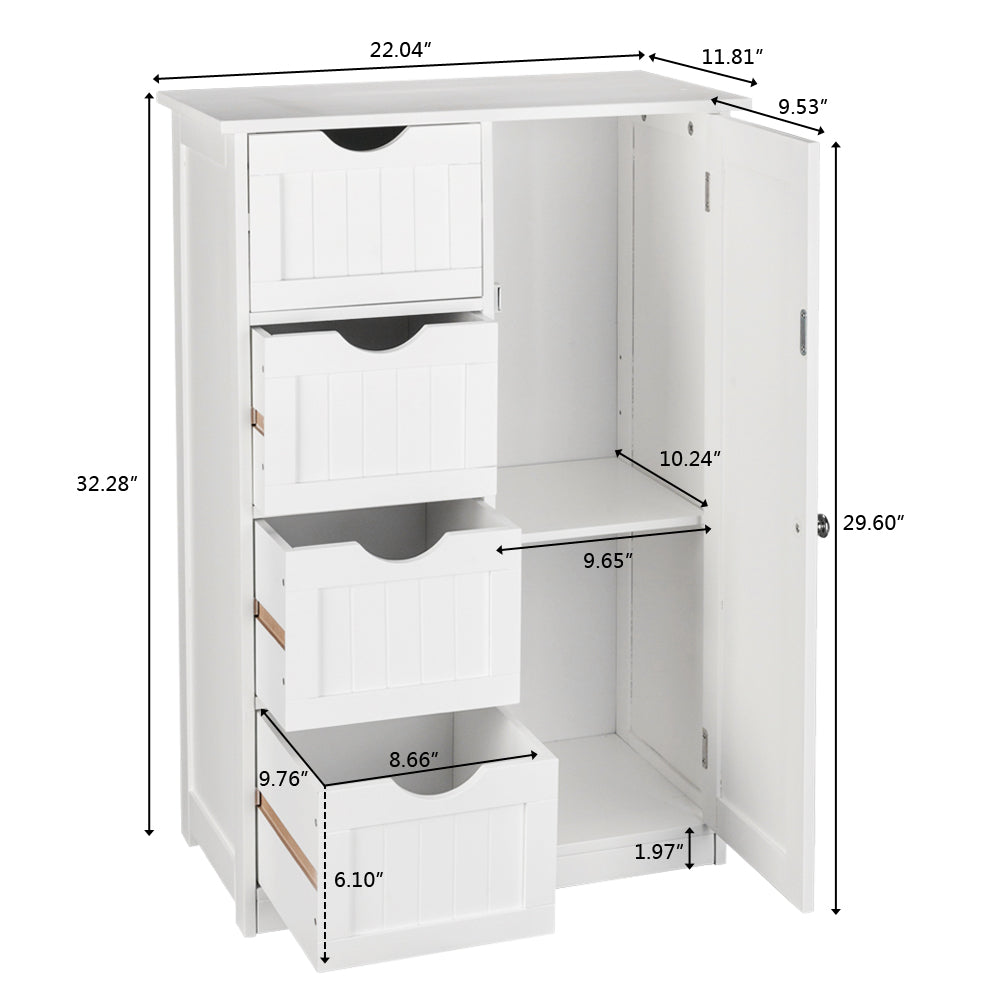 Four Drawer Single Door Bathroom Storage Cabinet