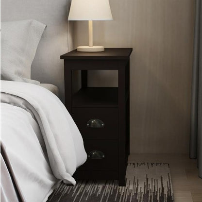 Narrow Bedside Table With Two Drawers And Open Shelves