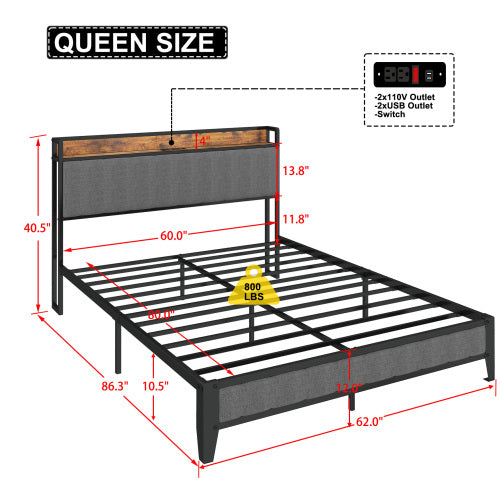 Gray Upholstered Charging Bed