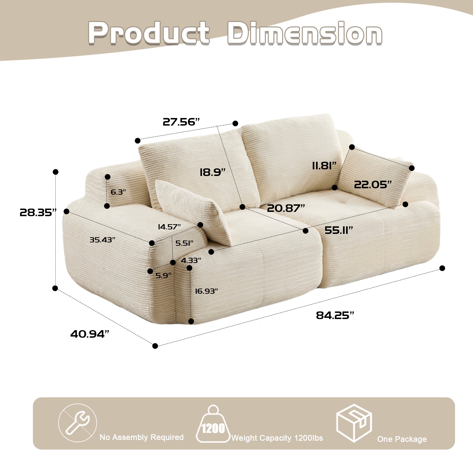 Beige Corduroy Loveseat Sofa