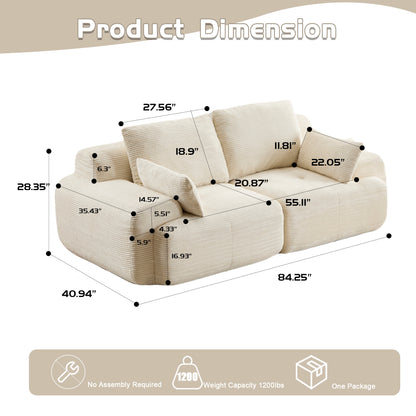 Modern Memory Foam Compressed Sofa,2 Seater Large Sectional Couches For Living Room,Pet-Friendly Cloud Modular Sectional Sofa,Corduroy Fabric,Extra Deep Loveseat,No Assembly Required, Beige