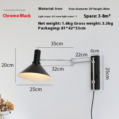Rocker Arm Wall Lamp Extension Long Arm Foldable Lying Wall Reading Wall Lamp Wiring Free