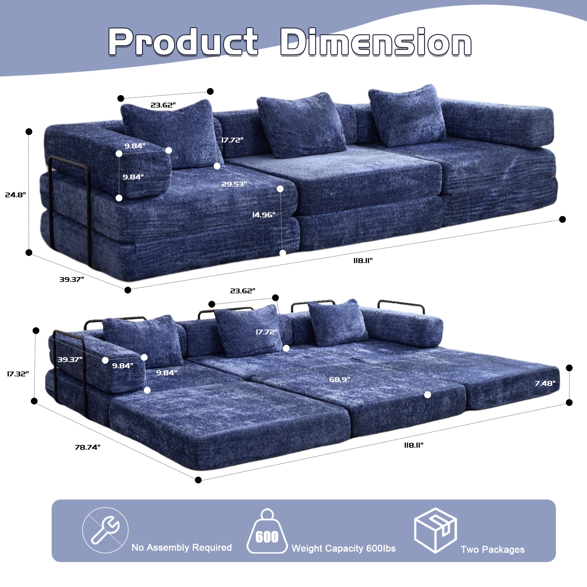 Dark Blue Chenille Sofa Bed