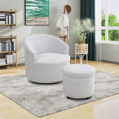 Sofa Stool Set With Storage Function, Grey-White Breathable Sackcloth