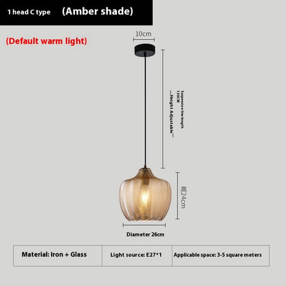 Bedroom Stair Light Single-head Glass Chandelier