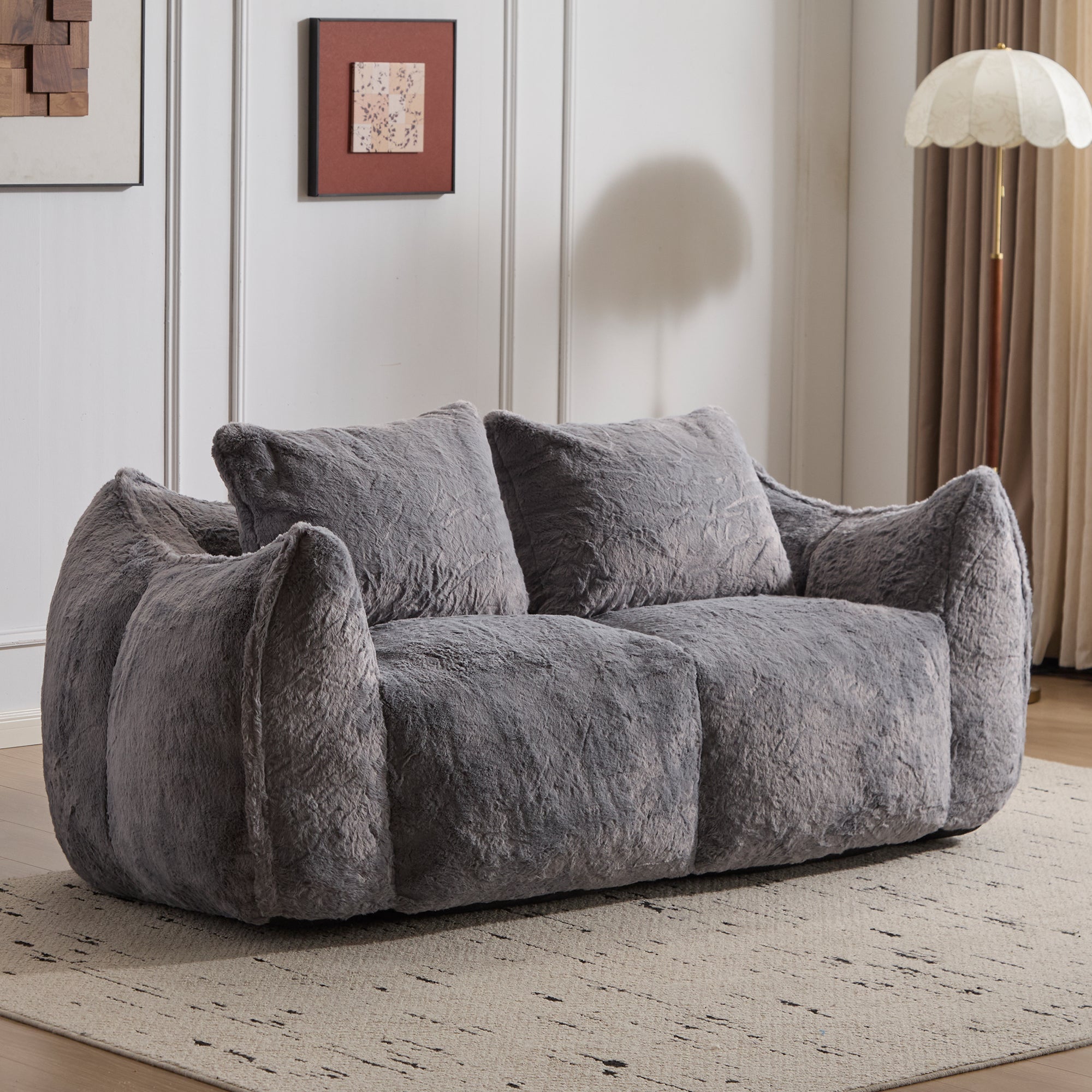 Grey Fluffy Bean Bag
