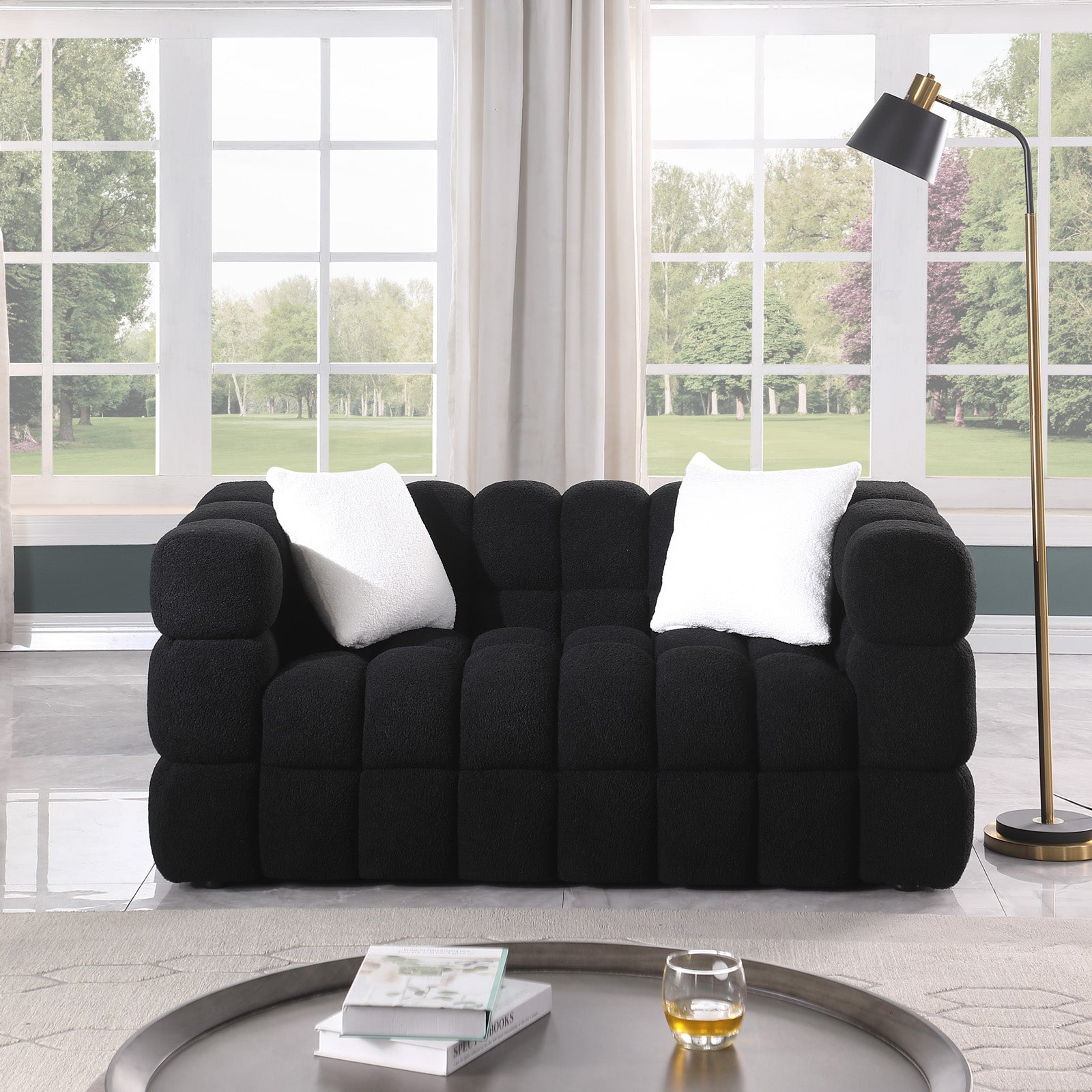 Black Boucle 2-Seater Sofa