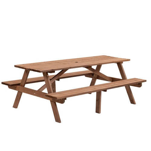 Wooden Picnic Table Outdoor Dining Space 8 Person