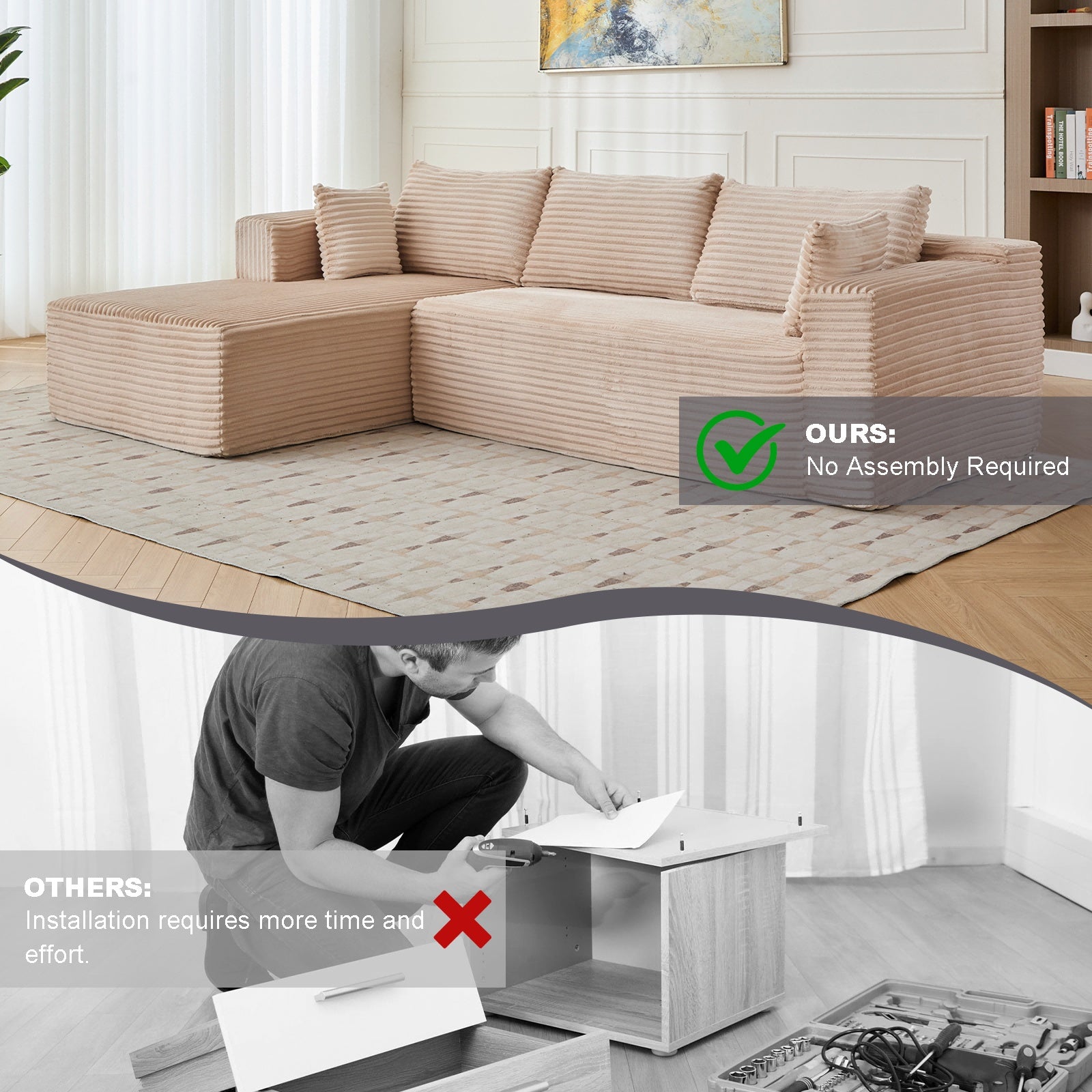 Corduroy L-Shaped Lounger