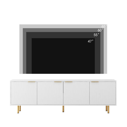 White Modern TV Stand Fluted T, Entertainment Center With Storage Doors, TV Console Media Cabinet, For 55 Inch TV, Living Room