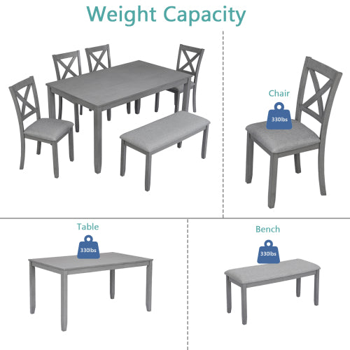 Wooden Dining Set 6 Piece Rectangular Kitchen Living Room