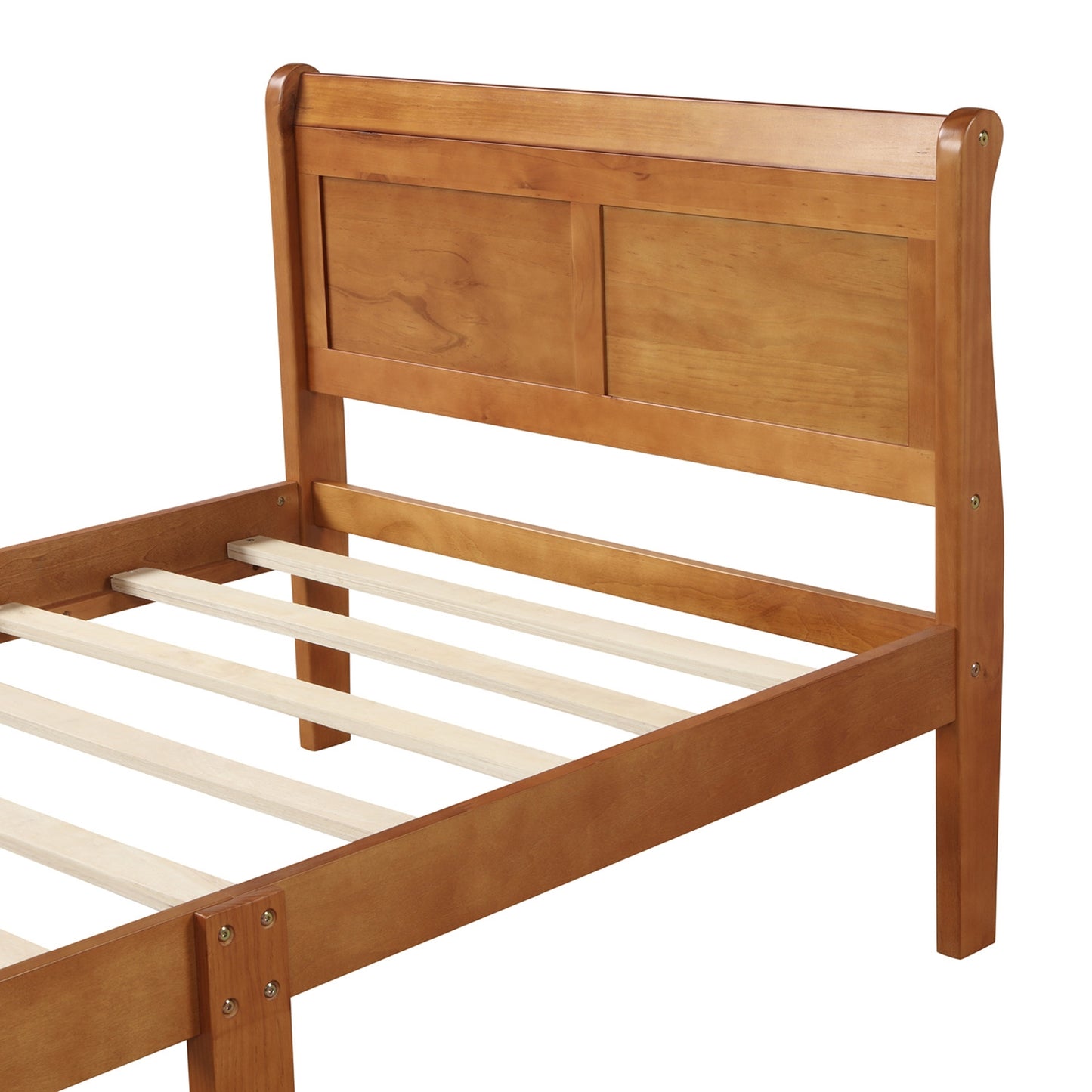 Wood Platform Twin Bed Frame, Sleigh Design With Headboard Footboard, Wood Slat