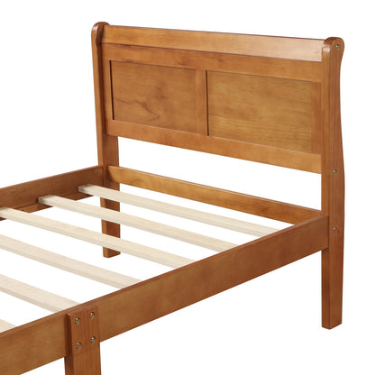 Wood Platform Twin Bed Frame, Sleigh Design With Headboard Footboard, Wood Slat