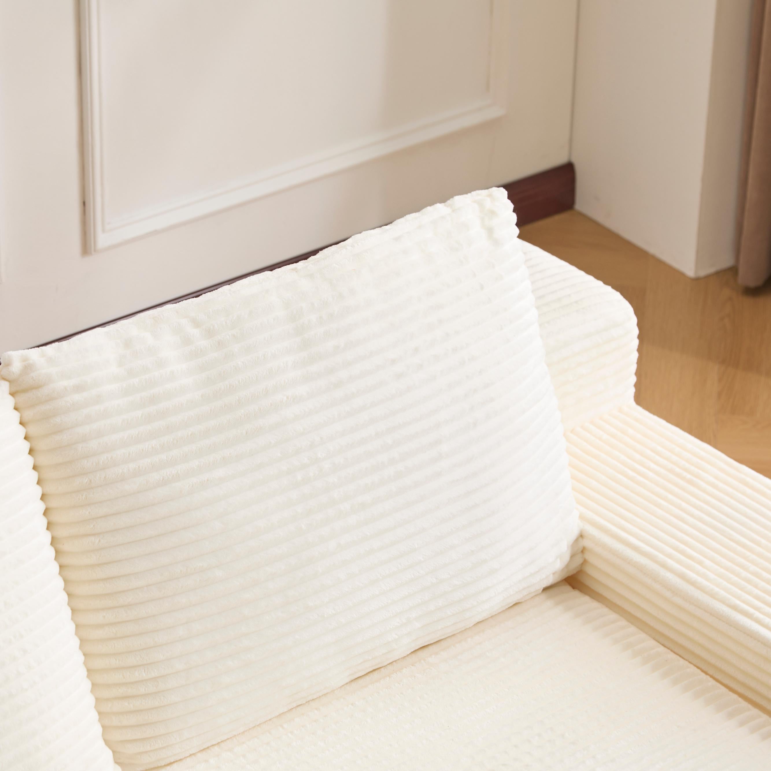 White Corduroy Loveseat Sofa Reversible Cushions