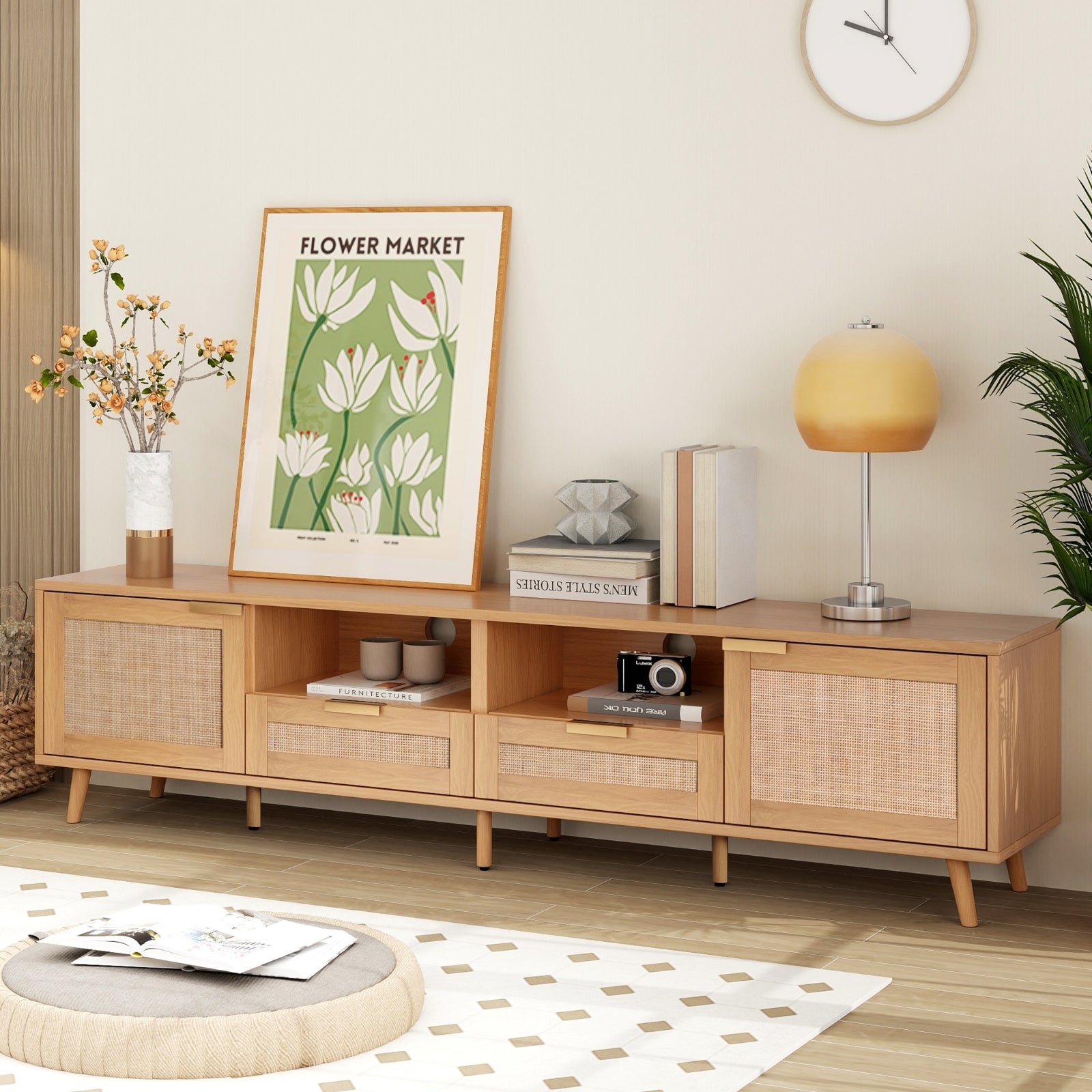 Rattan Farmhouse TV Stand