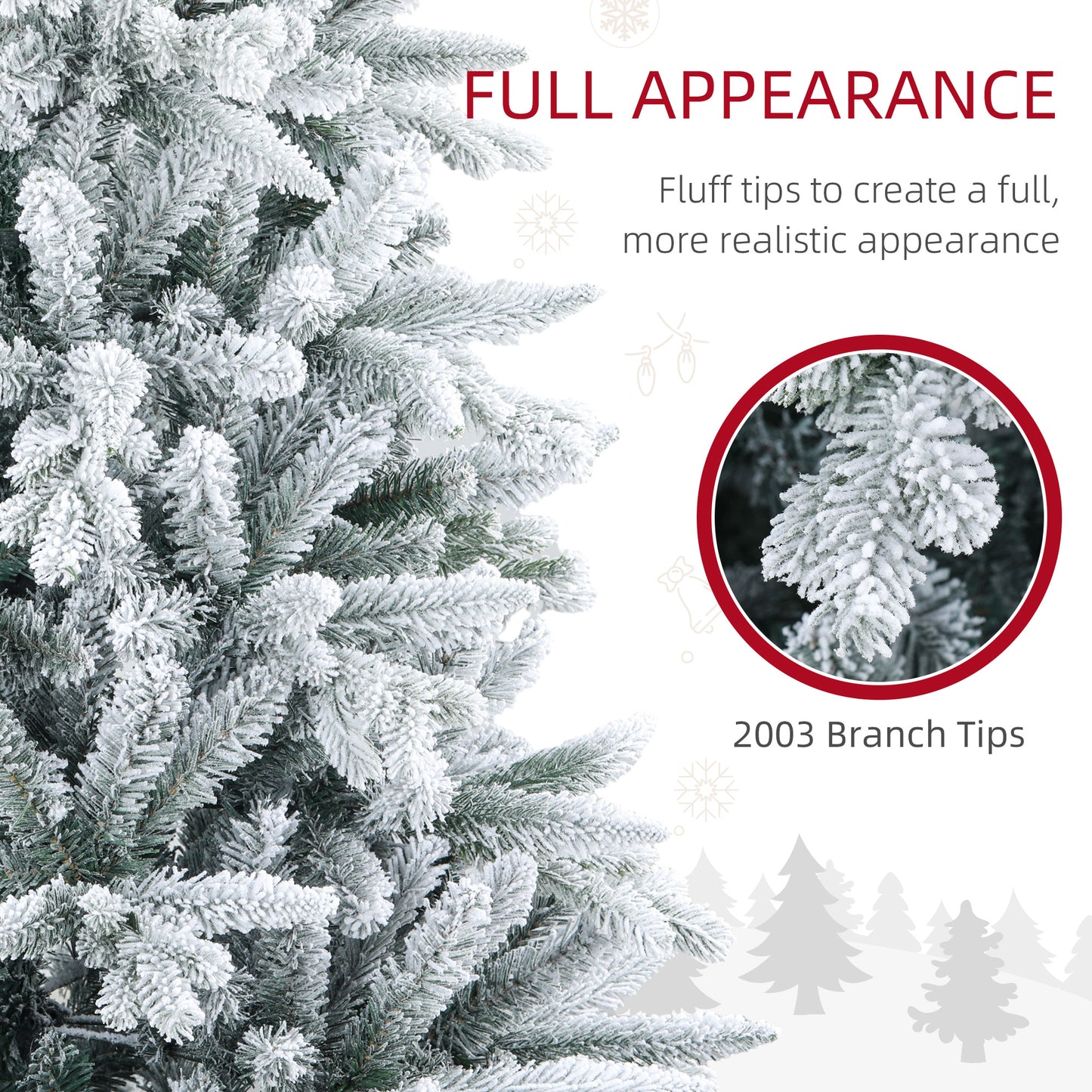 HOMCOM 8ft Snow Flocked Artificial Christmas Tree With 2003 Tips, Foldable Metal Stand, Easy Assembly, Hinged Xmas Tree For Home, Office, Holiday, Green