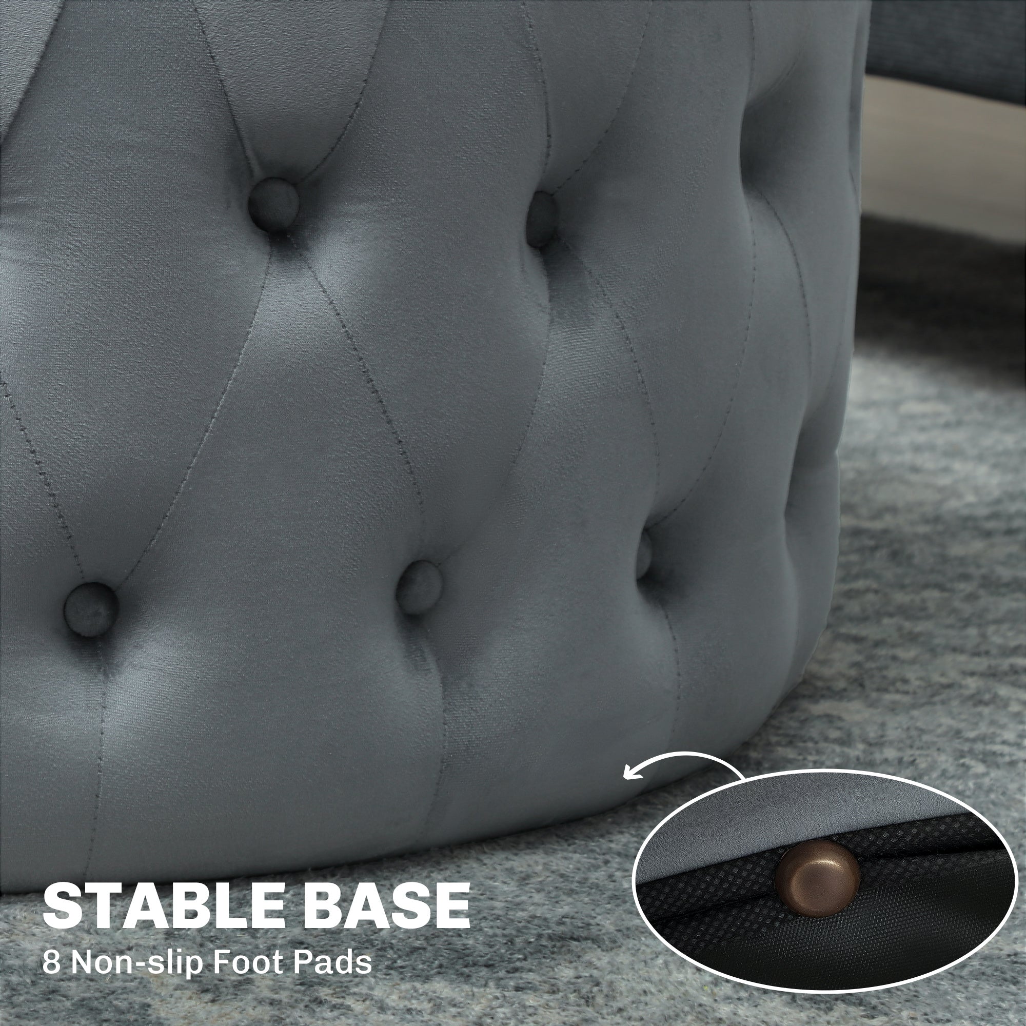 Dark Gray Velvet Ottoman