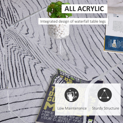 32  Clear Acrylic Coffee Table, 0.5In Thick C-Shape Waterfall End Coffee Table, Multipurpose Lucite Tea Table For Living Room